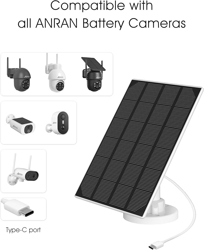 ANRAN 3W Solar Panel with 3M Micro USB & Type-C Port Cable, Compatible with Rechargeable Battery Powered Security Cameras CCTV Cameras, IP65 Waterproof, 360°Adjustable Mounting, Outdoor