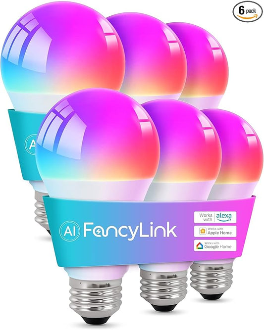 Matter Smart Light Bulbs, Color Changing Light Bulb for Halloween, hub Required,A19 60W,2.4Ghz WiFi only,Compatible with Alexa Google Assistant, Apple Home,16 Million Colors RGBCW,6 Packs