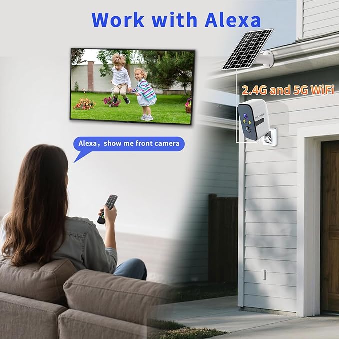 2.4/5G WiFi Cameras for Home Security with Solar Panel,Pan Rotating 180° Magnetic Security Camera Wireless,No Monthly Fee, Motion Detection,Work with Alexa,IP65 Weatherproof,Outdoor & Indoor