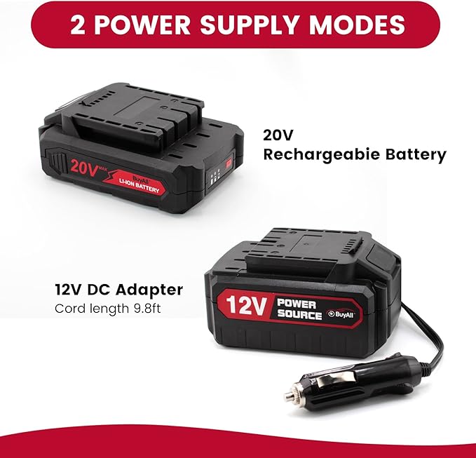 Tire Inflator Portable Air Compressor, 20V Cordless Car Tire Pump w/Rechargeable Li-ion Battery, 12V Car Power Adapter, Digital Pressure Gauge, 150PSI Tire Compressor for Many Inflatables