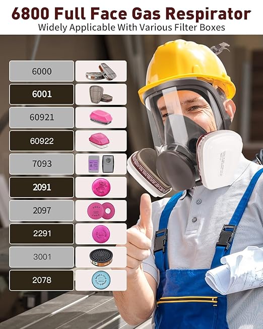 Full Face Respirator Mask - Reusable Organic Vapor Gas Mask with Activated Carbon Filters and Anti-fog Gas Cover Against Dust Fume for Painting, Polishing, Welding, Staining, Cutting