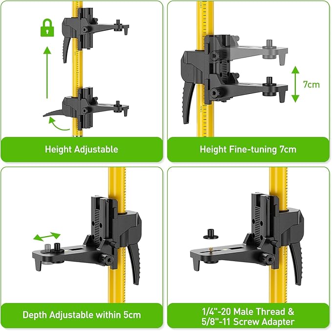 Huepar 12 Ft./3.7m Telescoping Pole with 1/4-Inch by 20-Inch Laser Mount for Rotary and Line Laser Level, Adjustable Telescoping Pole with Tripod - 5/8"-11 Adapter Nut Included LP36