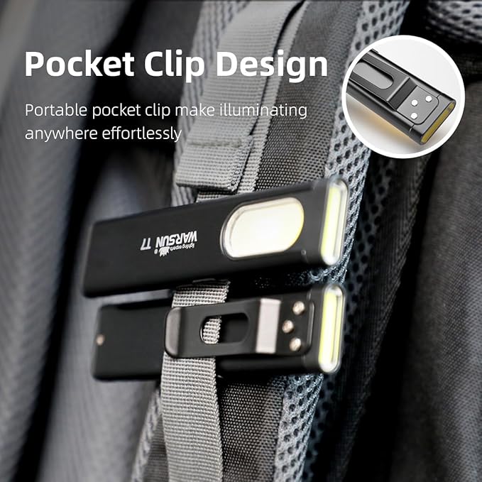 WARSUN Compact Multi-Mode Pocket LED Flashlight 675LM, USB-C Rechargeable, IPX4, Dual Material, Red/Blue Strobe (2, Black)