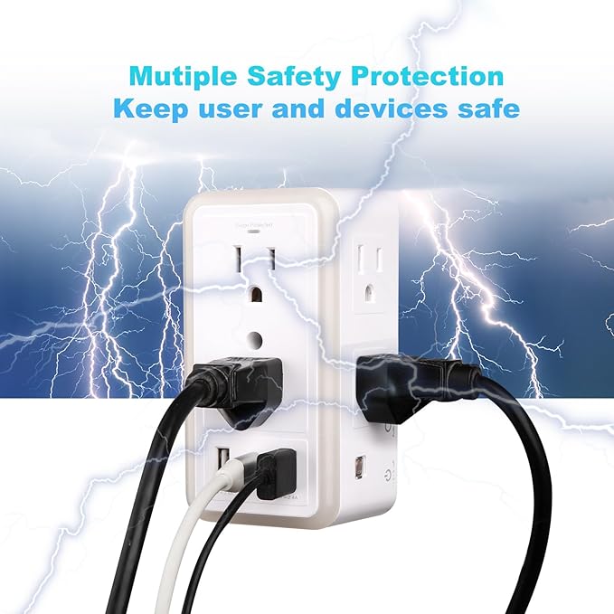 Surge Protector, Multi Plug Outlet Extender with Night Light for Home, Office, School, 6-Outlet Splitter and 3 USB Ports(1 USB C), Wall Charger Power Strip, FCC Listed