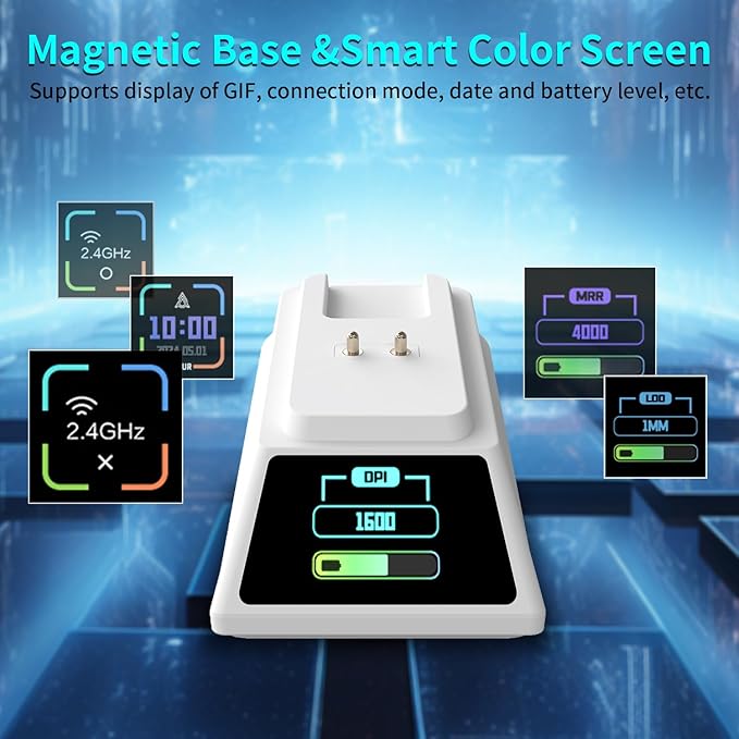 DAIDAI AJAZZ AJ159 APEX Wireless Gaming Mouse 2.4G Wired BT|RGB Magnetic Screen Charging Dock|Lightweight|42K Optical Tracking|400mAh Battery |PAW3950APEX Sensor.