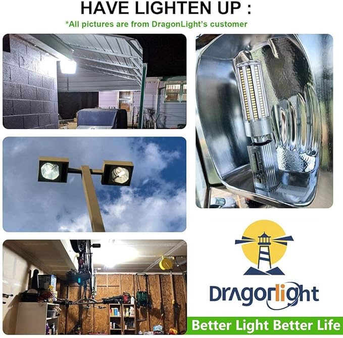DragonLight 60W Corn LED Light Bulb (200 Watt Metal Halide/HID/HPS Replacement) E26/E39 Large Mogul Base LED Lamp 6000K Daylight 7,200LM