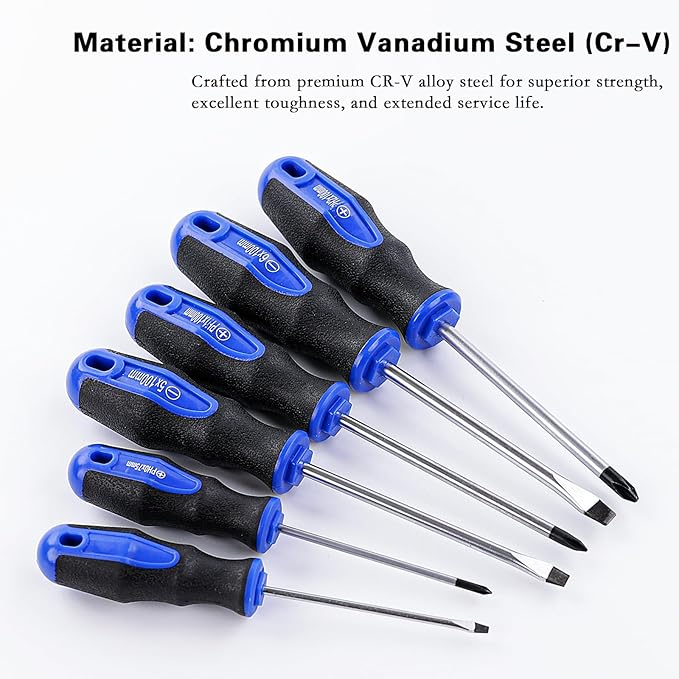 Navegando 6-Piece Magnetic Screwdriver Set with Cr-V Steel, Non-Slip Handle for Home Repair, Electronics, Woodworking – Phillips & Slotted Bits (PH2, PH1, PH0, 6mm, 5mm, 3mm).