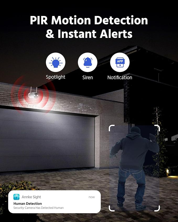 ANNKE Solar Wireless Security Camera Outdoor 4MP, 5MP Surveillance Home System, 4CH and 2 Bullet Cam-Kit, Color Night Vision, Spotlight Smart Alarm, PIR&Human Detection, 2-Way Audio, 64GB Memory Card