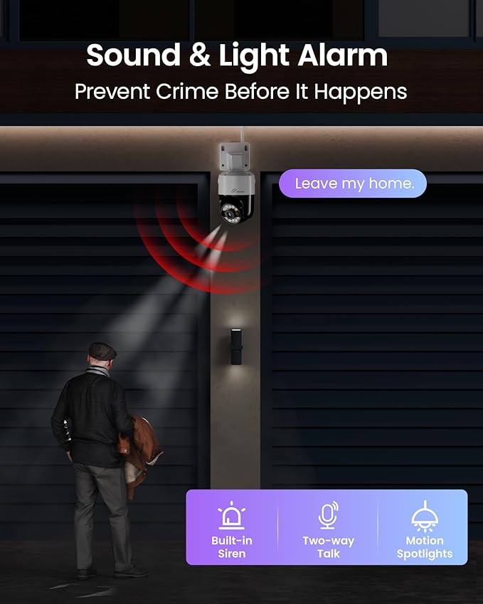 5MP Home Security Camera System, 4pcs Pan & Tilt Wired PoE IP Cameras Set for Indoor Outdoor, AI Person/Pet/Vehicle Detection, Color Night Vision, 4K 8CH NVR 2TB HDD Included, Plug & Play