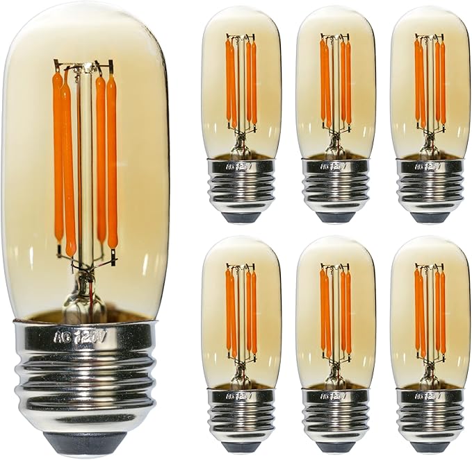 6 Pack T32 T12 Dimmable Tube LED Bulb, 4W Equivalent to 40W Amber Glass Warm E26 Base for Chandeliers, Wall sconces, Floor Lamps, Table Lamps and Other Indoor Lighting fixtures