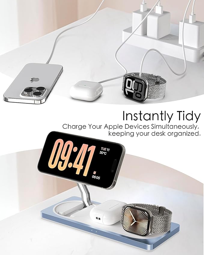 3-in-1 Charging Station for Apple Devices: Used for iPhone and Watch Charging Station with Magsafe Charger Stand, Wireless Charger for iPhone15/14/13/12, Apple Watch 1-9/Ultra, AirPods 3 Pro