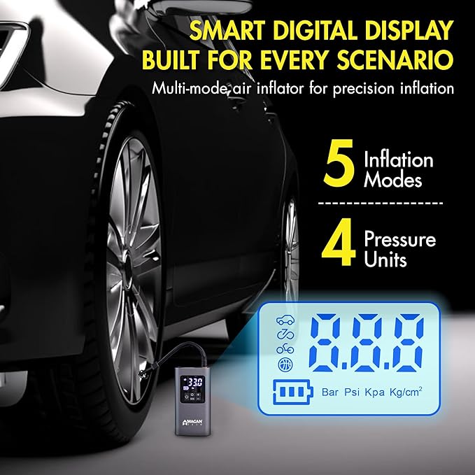 Wagan EL7317 Cordless Air Tire Inflator, 150PSI Portable Air Pump with Auto Shut-Off LED Light Handheld Air Compressor for Car, Bicycle, Motorcycle, Ball
