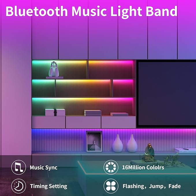 KSIPZE Led Lights for Bedroom 50ft Led Strip Lights with Remote RGB Color Changing Music Sync Bluetooth Smart App Control for Room Bedroom Lighting Flexible Home Décor