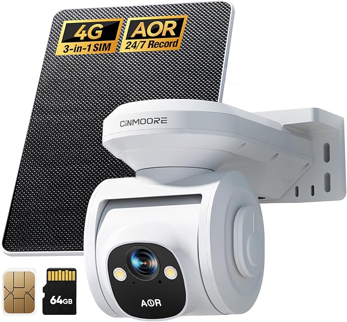 4G LTE Cellular Security Cameras Wireless Outdoor, 2.5K No WiFi Solar Powered Surveillance Camera for Home Security, PTZ AI Tracking Color Night Vision, SIM/64GB SD Card, Coldproof, AOR 24/7 Recording