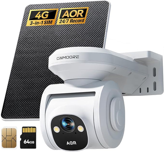 4G LTE Cellular Security Cameras Wireless Outdoor, 2.5K No WiFi Solar Powered Surveillance Camera for Home Security, PTZ AI Tracking Color Night Vision, SIM/64GB SD Card, Coldproof, AOR 24/7 Recording