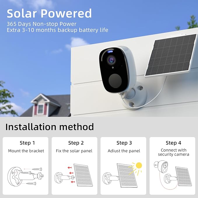 Rraycom Security Cameras Wireless Outdoor with Solar Panel, Battery Powered 2K Color Night Vision Cameras for Home Security, AI Motion Detection, Two-Way Audio, Works w/Alexa