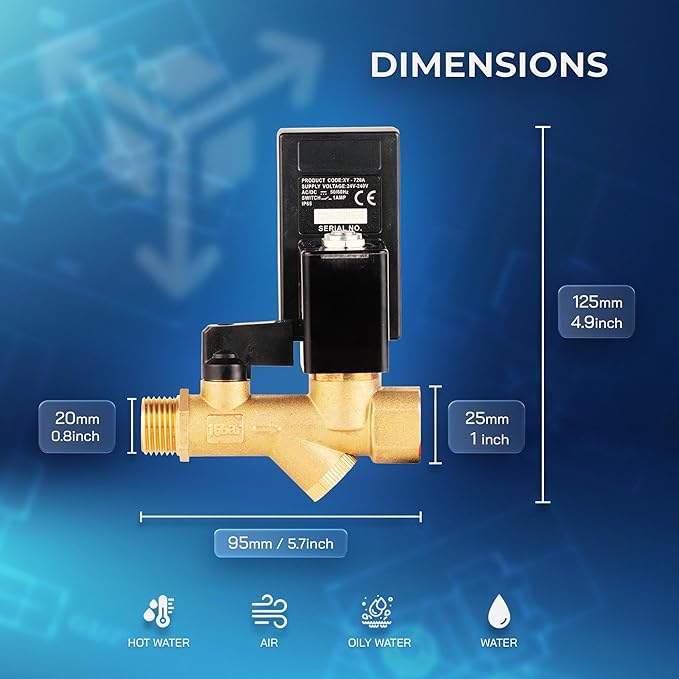 UNOX Electronic Drain Valve for Air Compressor, 1/2" NPT to 1/4" NPT 110/120V AC Automatic Timed Tank Drain Valve with 6 feet US Plug Cable - Max 235 PSI Solenoid Valve Assembled