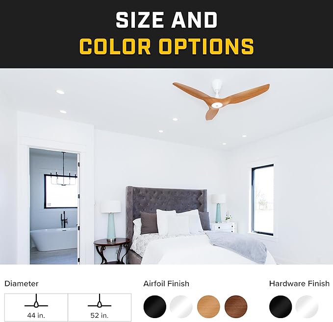 Big Ass Fans – Haiku L, Smart Ceiling Fan – Energy Efficient Cooling for Home, Bedroom, Office, Living Space, and More – 16 Lighting Settings with 7 Speed Settings – 52” - Caramel/Black