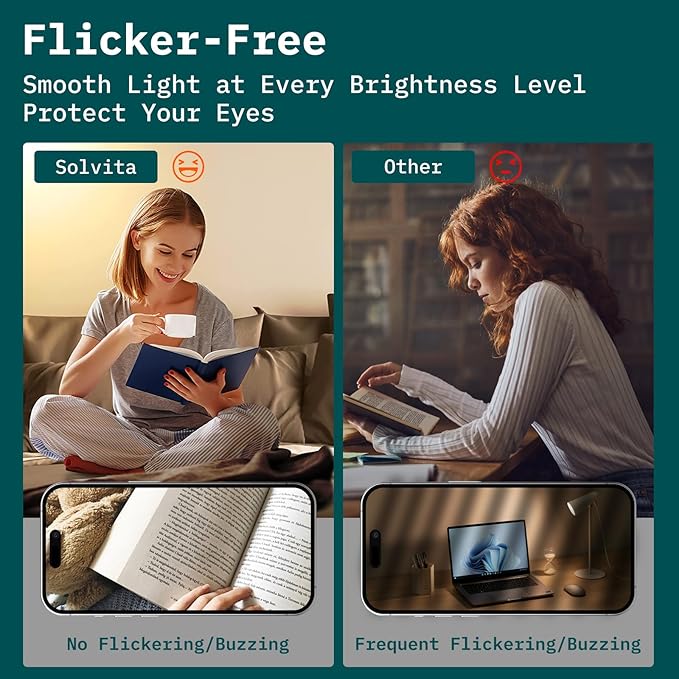 Solvita A19 LED Light Bulbs, 9W Dimmable Lights - Flicker Free EyeComfort, E26 LED Bulb 60 Watt Equivalent, 800 Lumens, 5000K Daylight, 90 CRI for Home Office Bedroom Kitchen, 6 Pack