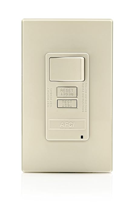 Leviton AFCI/Switch Combination, 15 Amp, Self Test, LED Indicator Light, AFSW1-T, Light Almond