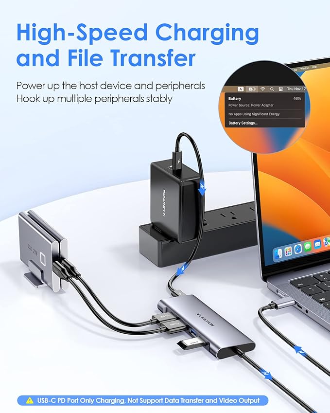 LENTION 3.3FT Long Cable USB C Multiport Hub with 4K HDMI, 4 USB 3.0, Type C Charging Compatible 2024-2016 MacBook Pro, New Mac Air/iMac/Mac Mini, More, Stable Driver Adapter (C35-1M, Space Gray)