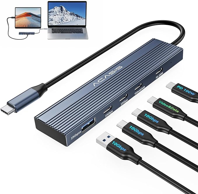 ACASIS USB C Splitter with 4K@60Hz Video Output, USB C Hub 10Gbps, 1xUSB C Video Output for Portable Monitor, 3xUSB C 10Gbps,100W PD, Multiport Adapter Splitter for Dell/HP/Mac Pro/Samsung