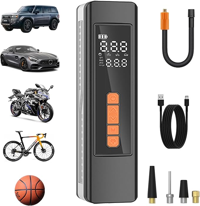Tire Inflator Portable Air Compressor, 5X Faster Portable Air Compressor for Car Tires with Powerful Battery, 150PSI Cordless Air Pump with Digital Pressure Gauge for Cars, Bike, Motor, Balls,Tires