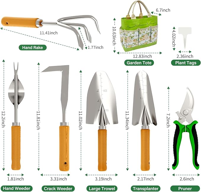 20-Piece Gardening Tools with Fashion and Durable Garden Tools Storage Bag - Heavy Duty Garden Hand Tools Stainless Steel Ergonomic Rust-Proof Garden Tool Set - Ideal Gardening Gifts for Women