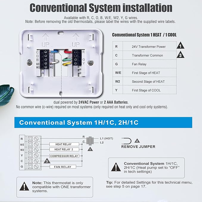2 Heat/ 1 Cool Non-Programmable Thermostat for Home Heat Pump System and Conventional Single-Stage System, with Room Temperature & Humidity Monitor (White Backlit Screen)