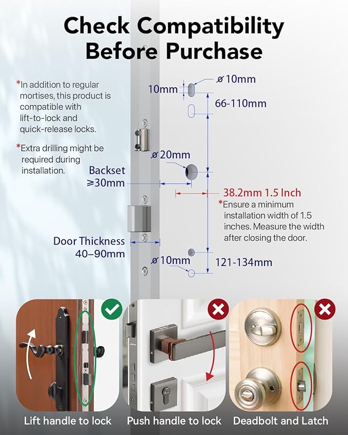 Electronic Smart Door Lock Fingerprint Door Lock with Keypad，Smart Lock for Front Door Children Proof Deadbolt IC Card, App Control & Mechanical Key 40–90mm Multipoint Locks (OSP Frosted Silver)