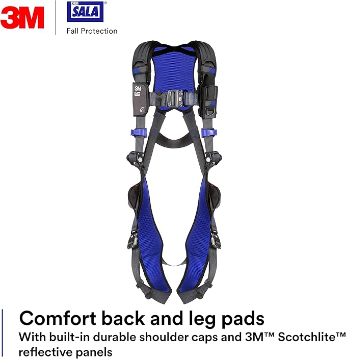 3M 1113007 DBI-SALA ExoFit NEX Vest Style Harness, Aluminum Back D-Ring, Locking Quick Connect Buckles, Large, Blue/Gray
