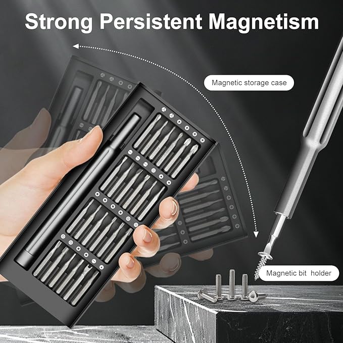 Multi Bit Magnetic Screwdriver Set Upgrade 24 In 1 Small Magnetic Screwriver Kit, Multi-purpose Repair Tool with Premium Quality Case for iPhone,iPad, Computer,Laptop (Black)
