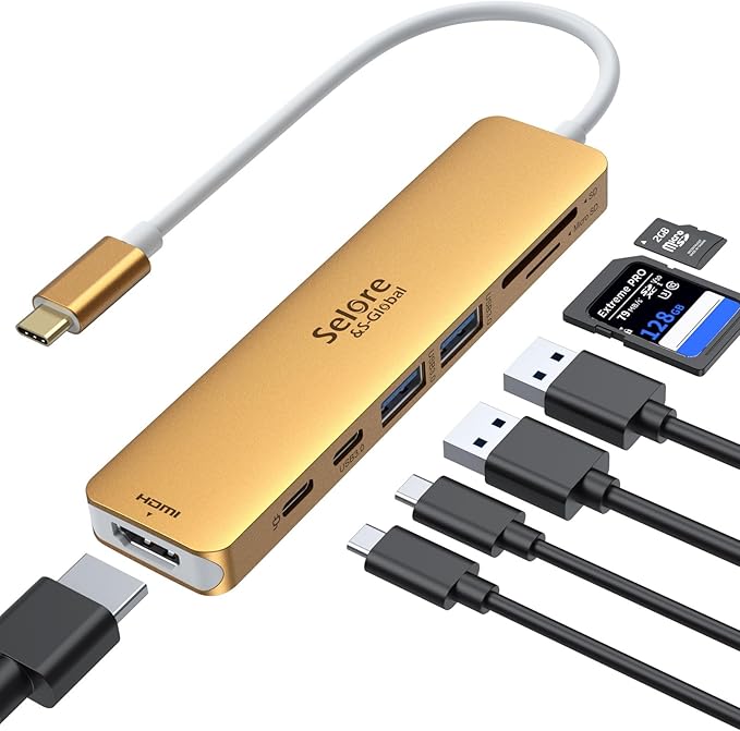 USB C Hub HDMI Adapter for MacBook Pro/Air, 7 in 1 USBC Dongle with HDMI, SD/TF Card Reader, USB C Data Port,100W PD, and 2 USB 3.0 Compatible for MacBook Pro/Air, Dell XPS, Lenovo Thinkpad.