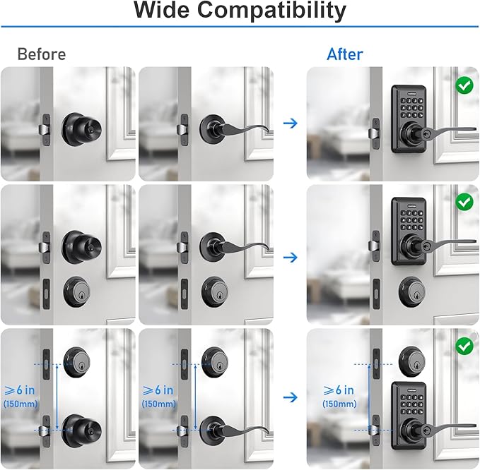 Wi-Fi Smart Door Lock, Keyless Entry Door Lock with Knob, Keypad Door Lock with Handle, Smart Locks for Front Door, Door Knob with Code, No Hub Required, APP Remote Control
