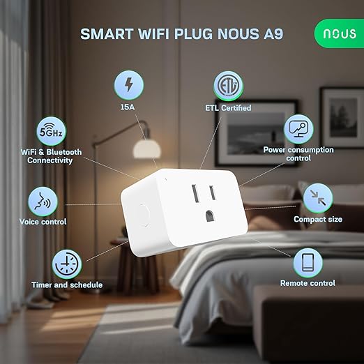 Wi-Fi Smart Plug 15A, Dual-Band 2.4GHz & 5GHz, Energy Monitoring, Compatible with Alexa, Google Home, Tuya Smart App, Remote Control, Timer, Compact Design, Smart Outlet, 4 Pack