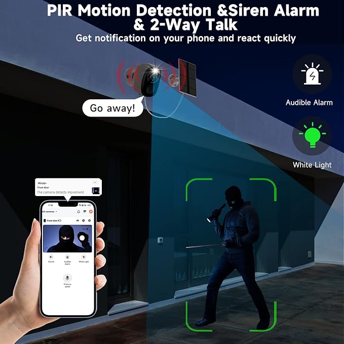 Security Cameras Wireless Outdoor -2K Home Security Camera Battery Powered, Outdoor Security Cameras with 3MP Color Night Vision/Spotlight/IP65 Waterproof/PIR Detection/2-Way Talk/Cloud/SD-up to 256G