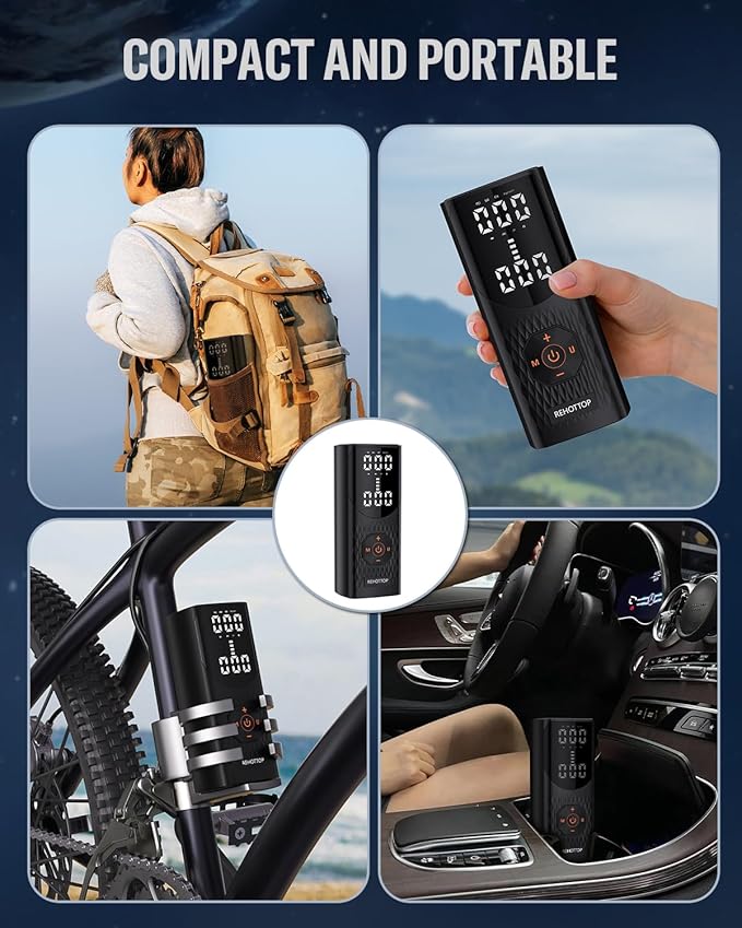 Tire Inflator Portable Air Compressor, 2500mAh*3 160PSI Air Pump for Car Tires, 4X Fast Inflation Air Compressor, Tire Pump with LED for Car