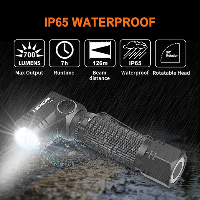 NICRON Flashlight, 700 Lumens 90 Degree Pocket Flashlight Rechargeable IP65 Waterproof 5 Modes for Camping, Outdoor, Hiking, Car Repairing