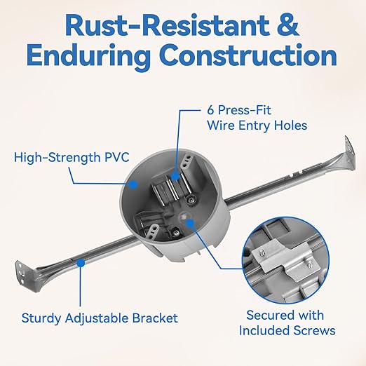 Ceiling Electrical Box with Adjustable Hanger Bar 14" - 23.5", New Work, 20 Cu.in, UL Listed, 24-Pack