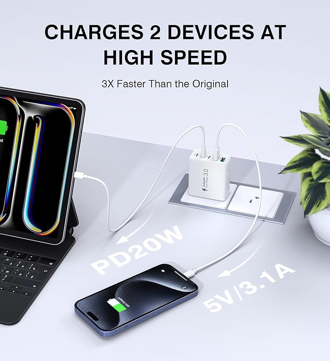 50W USB C Charger Block, 2-Pack Wall Fast Charge Cube Powered Multi-Port Plug Power Adapter Type C Brick for iPhone 16 15/15 Pro Max/14/14 Pro Max/13/13 Pro Max/12/12 Pro iPad, Motorola, LG, Huawei