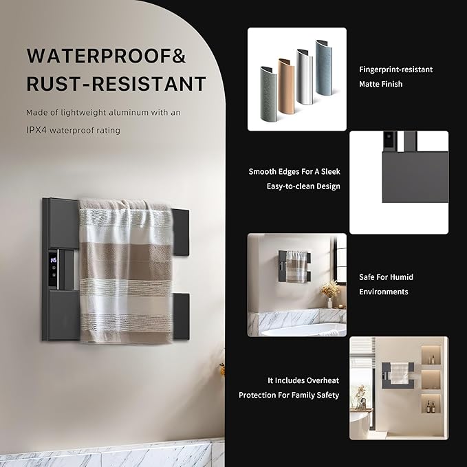 Electric Heated Towel Warmer Rack - Wall-Mounted with Timer & Temperature Control, Plug-in/Hardwired, Fast Heating, Smart Touch Panel