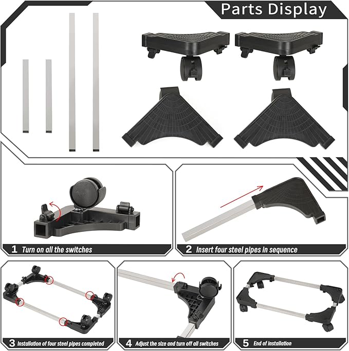 Liitrton Mobile CPU Stand Adjustable Computer Tower Stand with 4 Caster Wheels Fits Most PC (Black)