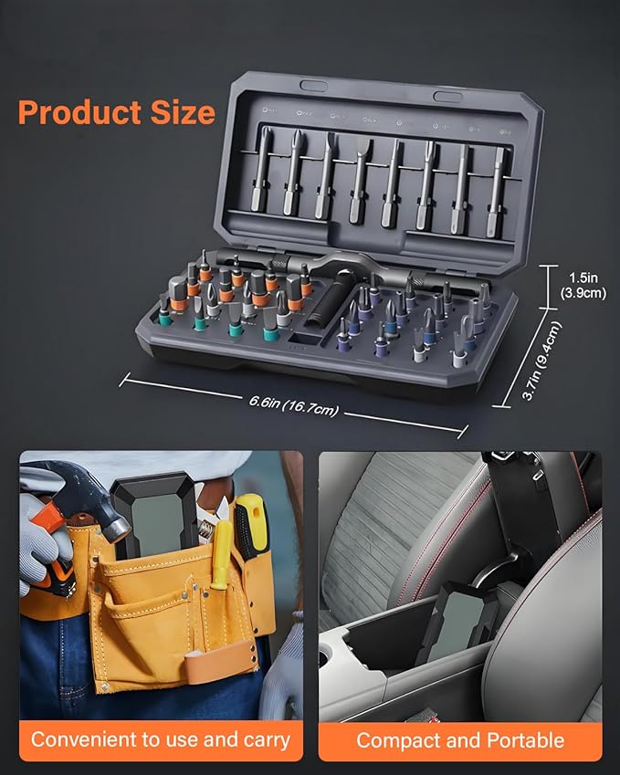 42 in 1 Ratchet Screwdriver Set, Magnetic Screwdriver Set, DIY Multi Bit Magnetic Drive Set with Detachable Ratchet Handle, Portable Compact Repair Tool Kit for Furniture Computer Bicycle, Grey