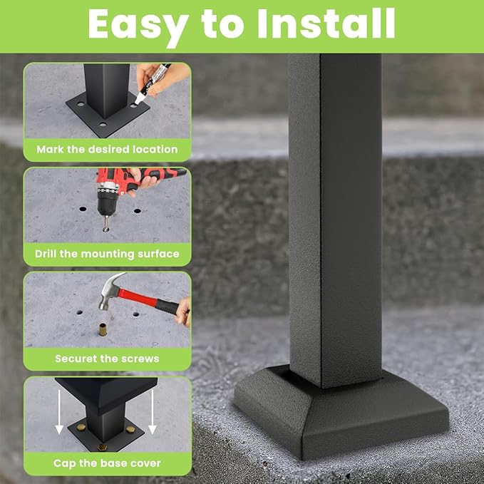 SPACEEUP Hand Rails for Outdoor Steps,2 Step Handrail，24" x 34" Fits 0 to 2 Steps, Outdoor Stair Handrail Kit, Black Railings for Outdoor Steps for Porch Deck，Hand Rails for Seniors