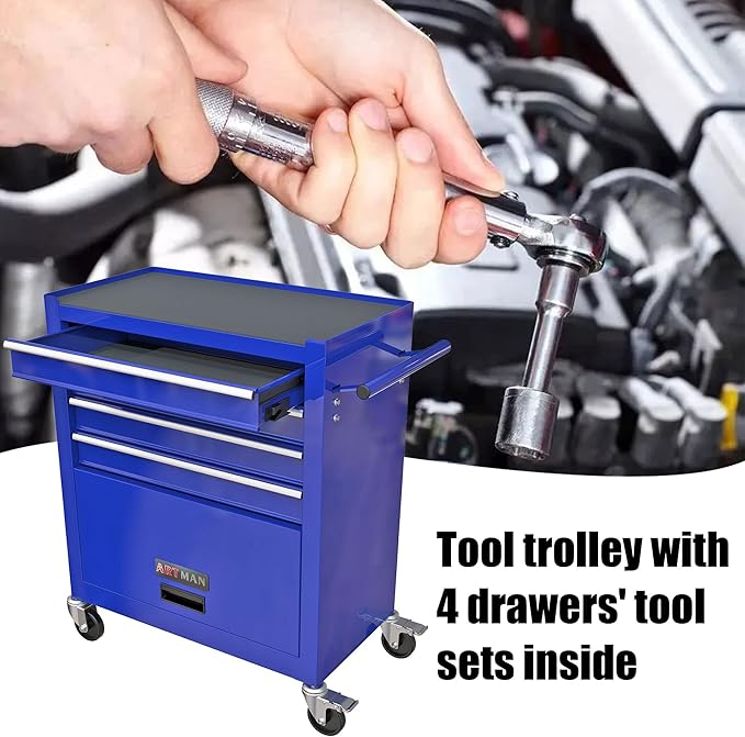 233-Piece Mechanics Tool Set, Household Tool kit with 4-Drawer Heavy Duty Metal Tool Cabinet, Portable Tool Box for Home/Auto Repair - Gift for Men (Blue)