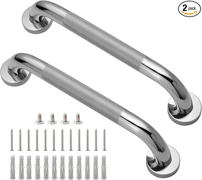 Shower Grab Bar, 2 Pack 12 Inch Bathroom Grab Bar, 1.25" Diameter 304 Stainless Steel Anti-Slip Grab Bars for Bathtubs and Showers, Handicap Shower Grab Bar for Seniors Elderly