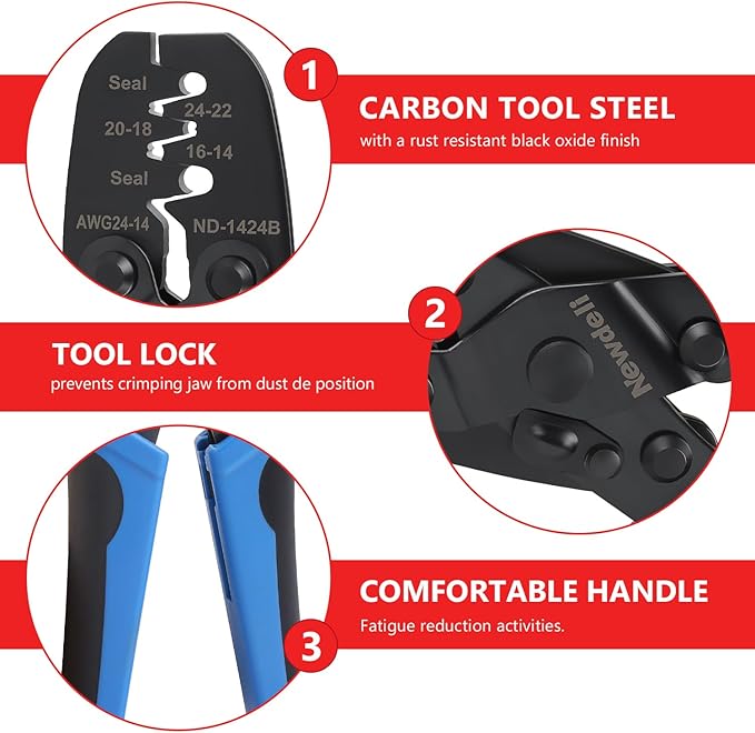Newdeli Deutsch Crimp Tool Kit 8Pcs Deutsch Connector Tool Molex Crimper Close Barrel & Open Barrel Crimpers with Deutsch Pin Removal Tool for Deutsch Connectors and Delphi Molex Terminals