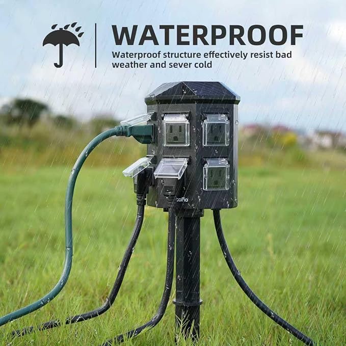 Outdoor Remote Control Power Strip, 25FT Extension Cord Waterproof, Independent Control Outlets, 6 Grounded Outlets for Outdoor Decorations, 14 AWG, 15A/1875W, ETL Listed (100 FT)