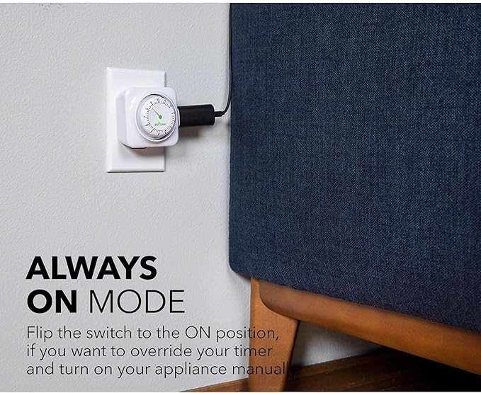 BN-LINK 12 Hour Indoor Mechanical Accurate Countdown Timer, 3-Prong Grounded Outlet, 15 Minute Increments, Energy Saving for Kitchen, Phone Charger, Lamps, Holiday Decoration 1875W, 1/2 HP, ETL Listed