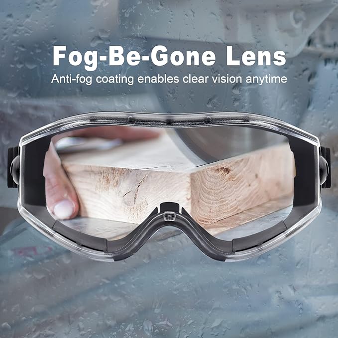 UKNOW Safety Goggles Over Glasses - Anti-Fog Clear Lens - ANSI Z87.1 Certified Eye Protection for Lab Work, Industrial Use